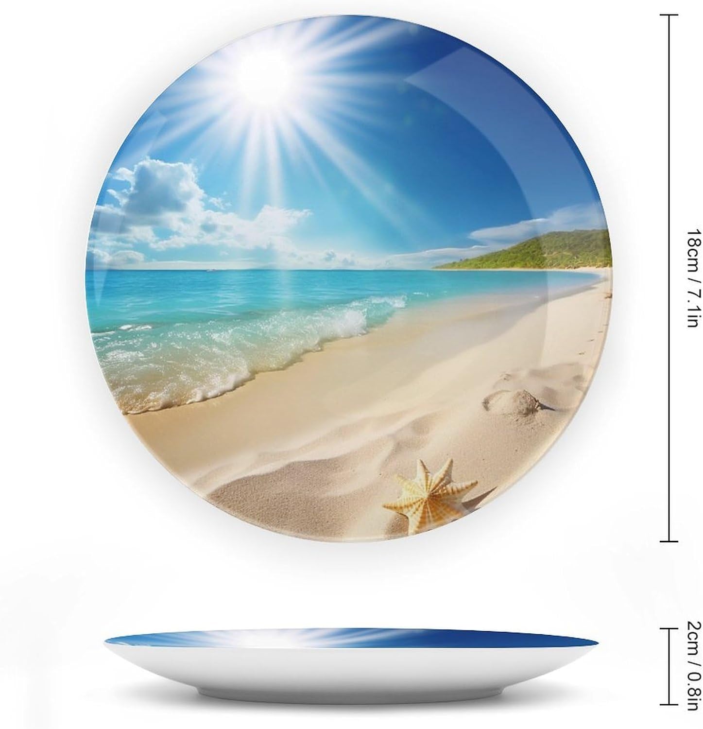Bright Sunshine Summer Beach Ceramic Plate 10inch Decorative Bone China Wall Hanging Ornament Plates Bohemian Style Dinner Plate with Display Stand Cabinet Display Plates for Home Art Decor