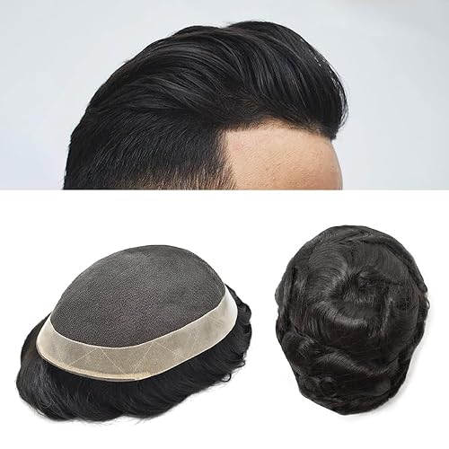 RESHE Toupee For Men Human Hair Piece Undetectable Fine Mono Mens Toupee Replacement System Poly Skin Around Hairpieces Men Protesis Capilar Para