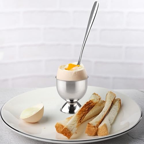 Miniatura 7 de Juego de 12 cucharas de huevo de acero inoxidable de 5.5 pulgadas suaves para postres, té, café, helado