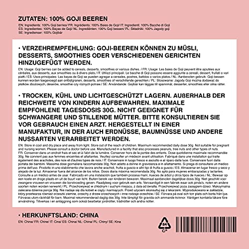 Gojibessen (500g), gedroogde gojibessen, naturel, zonder toevoegingen, vegan, hersluitbare verpakking - Afbeelding 4