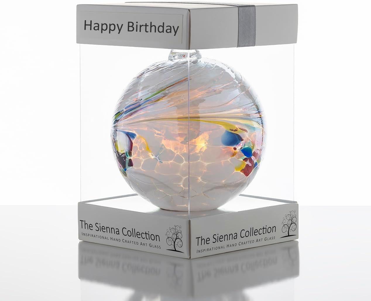 Happy Birthday Gift – 10cm White Glass Friendship Ball – Handcrafted Keepsake Ornament for Birthday Celebrations, Special Occasions & Unique Gift Idea