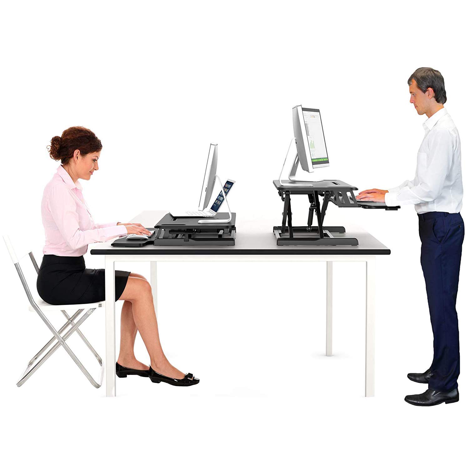 bonVIVO Scrivania Regolabile Altezza Sit Stand per PC e Ufficio | Postazione ergonomica per alternare lavoro seduto e in piedi. Ideale per casa, studio e ufficio.