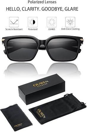 OUWEN Retro Oversized Polarized Square Sunglasses Womens Mens, Trendy Colored Rectangle Sun Glasses Y2K Shades OW2234