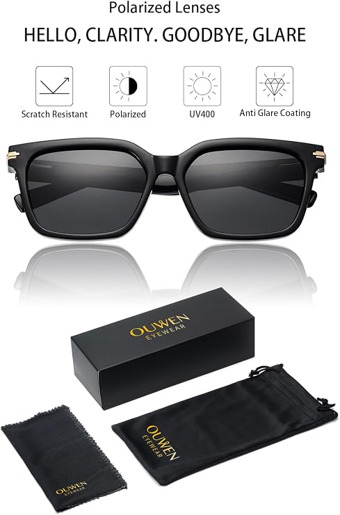 OUWEN Retro Oversized Polarized Square Sunglasses Womens Mens, Trendy Colored Rectangle Sun Glasses Y2K Shades OW2234
