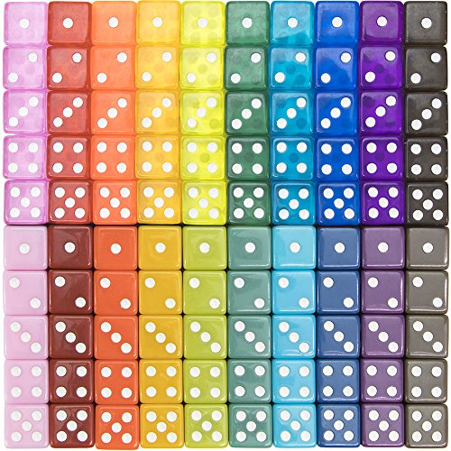 100-Pack of Bulk Six Sided Dice - Standard 16mm Size - Great for Board Games, Casino Games & Tabletop RPGs - Rainbow - Thumbnail 2