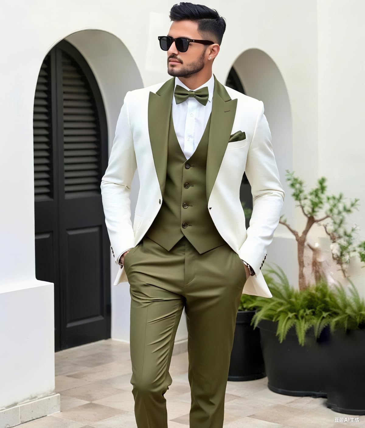 Mens Tuxedo Suit Set Regular Fit 3 Piece Suit Men Classic Fit Two Tone Dress Suits for Men Elegant Wedding Prom