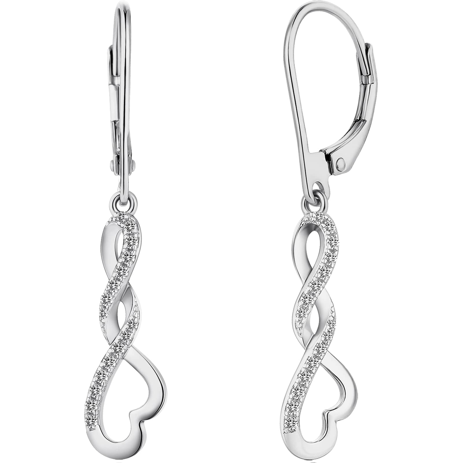 Miaofu 18K Weißgold Plattiert Ohrringe Silber s925 Hängend Damen Simulierter Diamant Hängende Lang Unendlichkeit Infinity Ohrhänger Silber s925 Mit 5AZirkonia Kristall