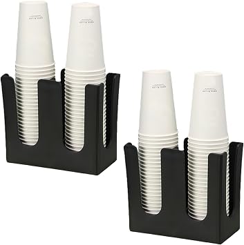 Tirifer 2 Pack Disposable Paper Cup Dispenser, 2 Compartment Coffee and Lid Storage Organizer Holder for Countertop Bar Restaurant Breakroom, Black