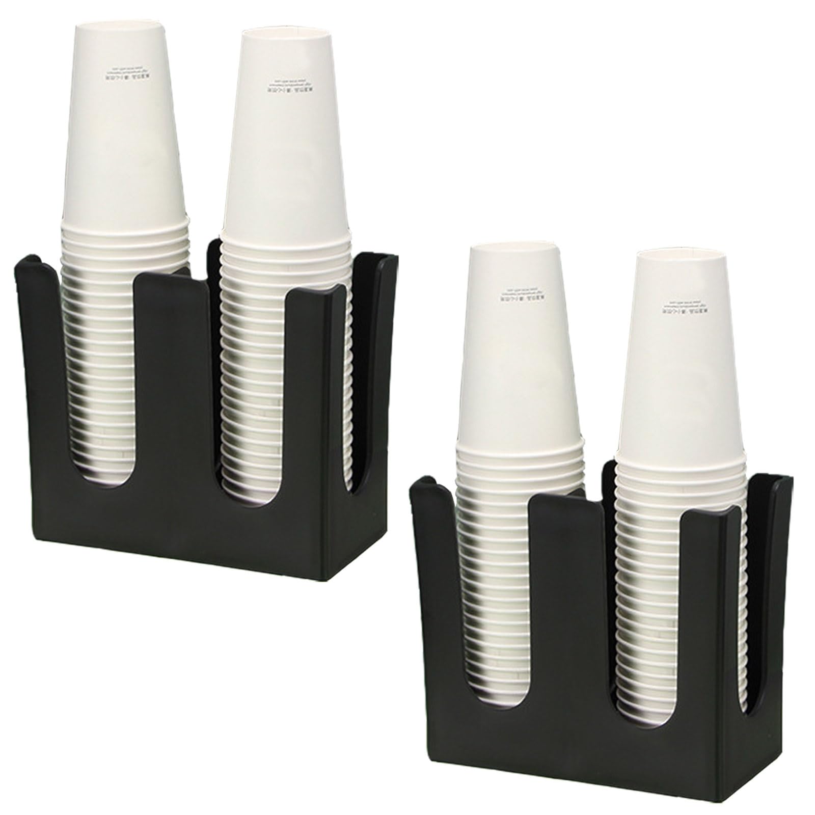 Tirifer 2 Pack Disposable Paper Cup Dispenser, 2 Compartment Coffee and Lid Storage Organizer Holder for Countertop Bar Restaurant Breakroom, Black