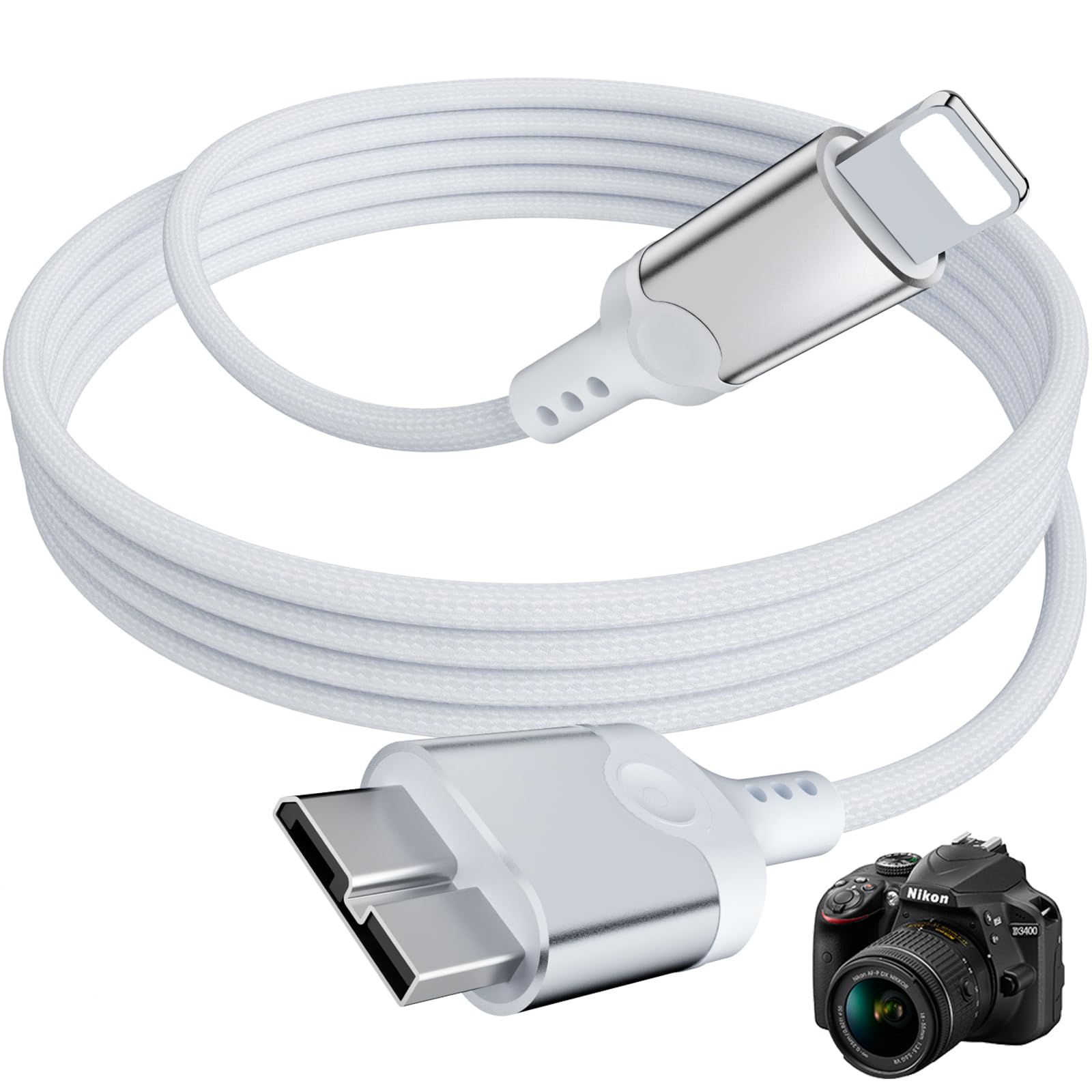APAPATEK for Lightning to Micro B USB 3.0 OTG Cable for Camera Canon 5D/1DX2/1DC/7D2, Nikon D5/D8 Series, Fuji GFX50S/X-H1/X-T2. Import Photos, Videos for iPhone 14/13/12/11, 3.3ft - for Camera Only