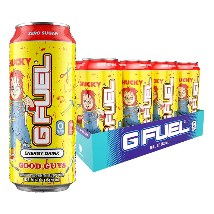 G Fuel Energy Drink, Blood Orange, Sugar Free Beverage with 140mg Caffeine, Daily Energy Boost with Focus Amino, Vitamin + Antioxidants, 16 oz Cans (Chucky, 12-Pack)