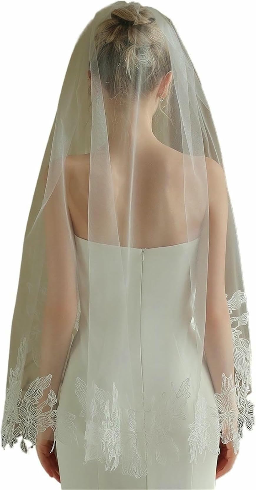 Velo nupcial de una capa fácil de colocar con peine para peinados de novia con pelo suelto