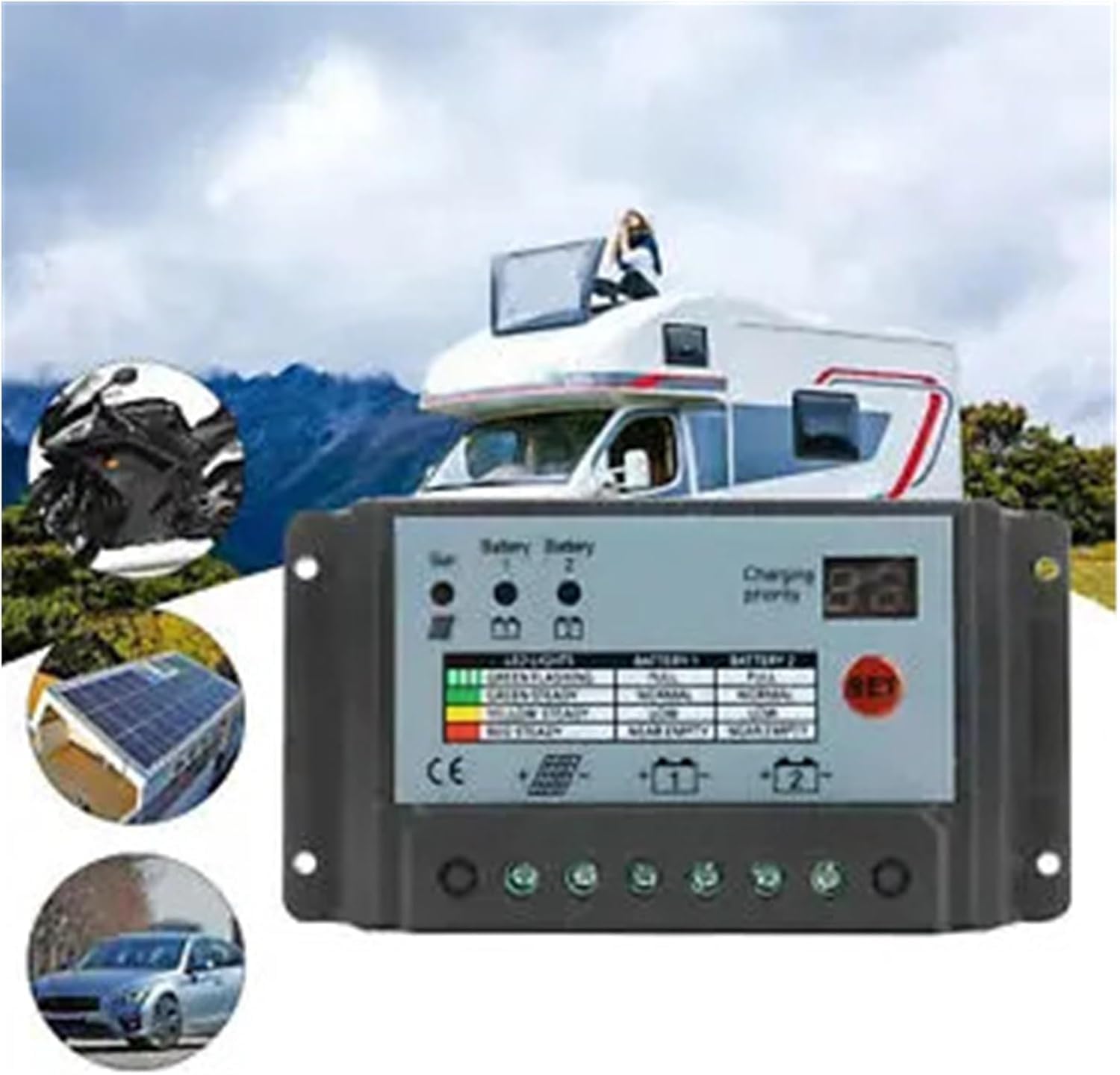 Regulator Ładowania Solarnego MPPT 20A, Podwójna Bateria - Auto 12V/24V, Wyświetlacz LCD, Ochrona Przeciwprzeładowaniowa, Kompatybilny z PC dla Kamperów, Łodzi i Systemów Off-Grid/Domowych