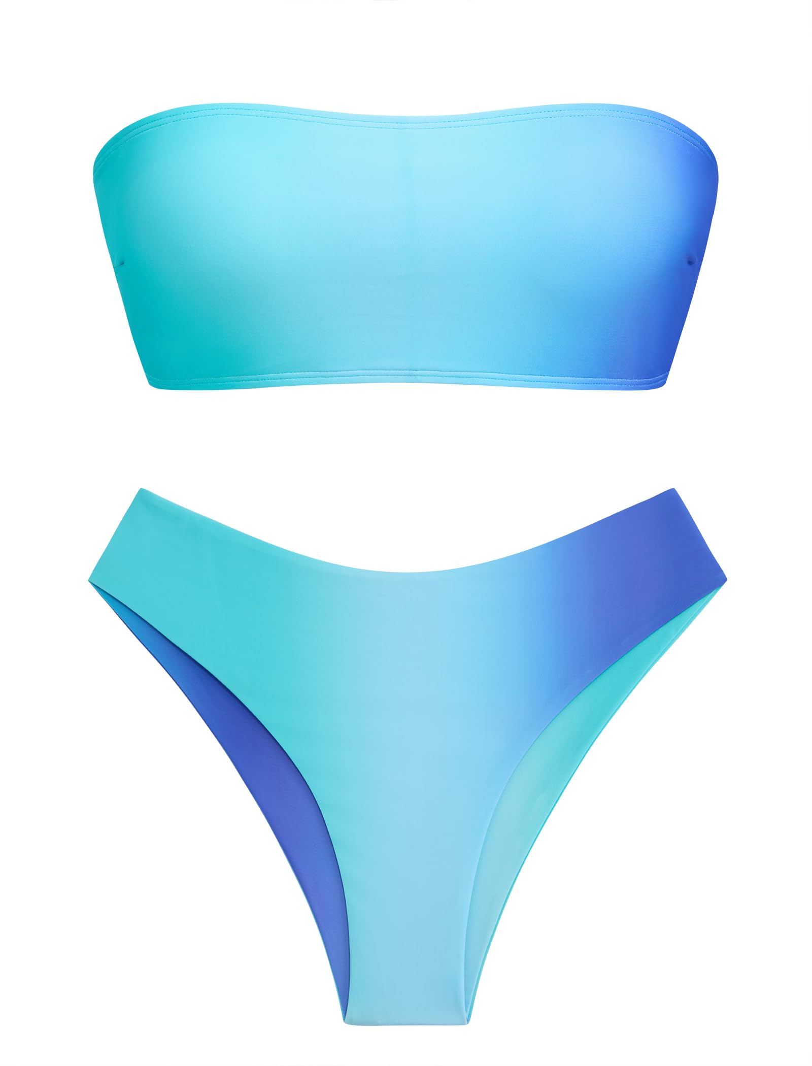 ZAFUL Women's High Cut Bandeau Bikini Set Strapless 2 Pieces Bathing Suit