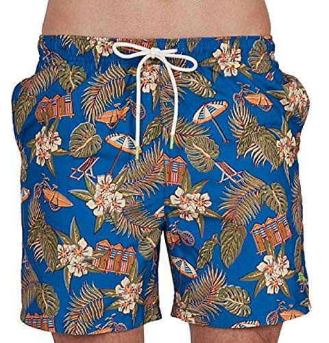 Tommy Bahama Men's Naples Cabana Club Swim Trunks (Madras Blue, X-Large)