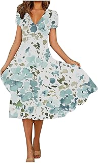 Falda Short Vestido de Mujer con Cuello en V Suelto, Manga Corta, cómodo, Elegante, con Dobladillo Grande, Informal Falda De Tablas
