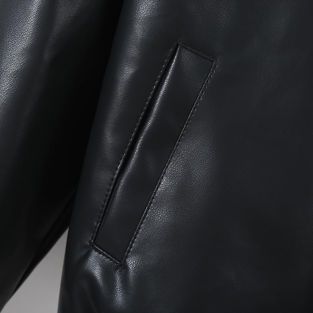 Boys Girls Leather Jacket Children's Collar Motorcycle PU Leather Coat Stylish Drop Shoulder Zip Up Black