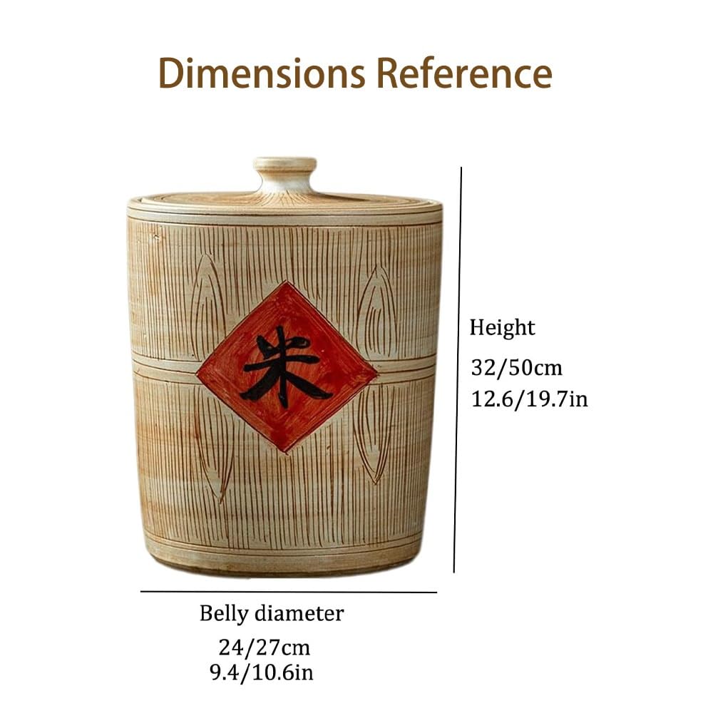 Dispenser Per Cereali Contenitore Riso In Ceramica Con Coperchio | Vaso Di Riso Ceramica 10kg 20kg Réservoir De Stockage Domestique Pot De Rangement Alimentaire(20kg-27x50cm/10.6x19.7in)