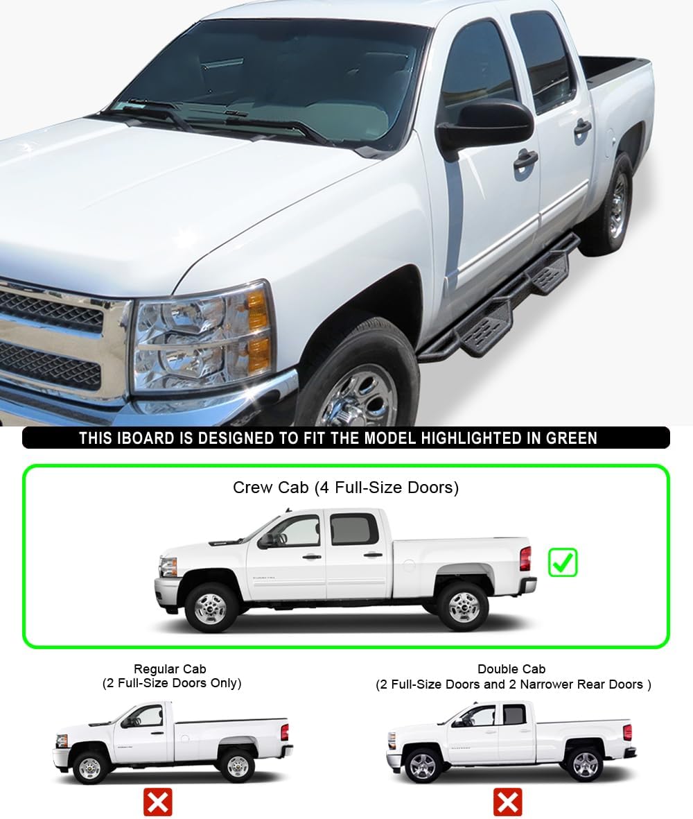 HD Ridez Drop Down Style Running Boards Side Step Compatible with Chevy Silverado GMC Sierra 1500 2007-2018 Crew Cab & 2500 3500 HD 2019 Crew Cab (Exclude 07 Classic)