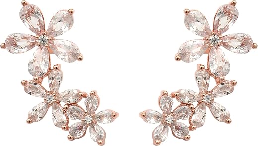 MAIRA Rose Gold Marquise Swiss Zirconia 925 Sterling Silver Floral Studs Earrings for Women/Gifts for Girls