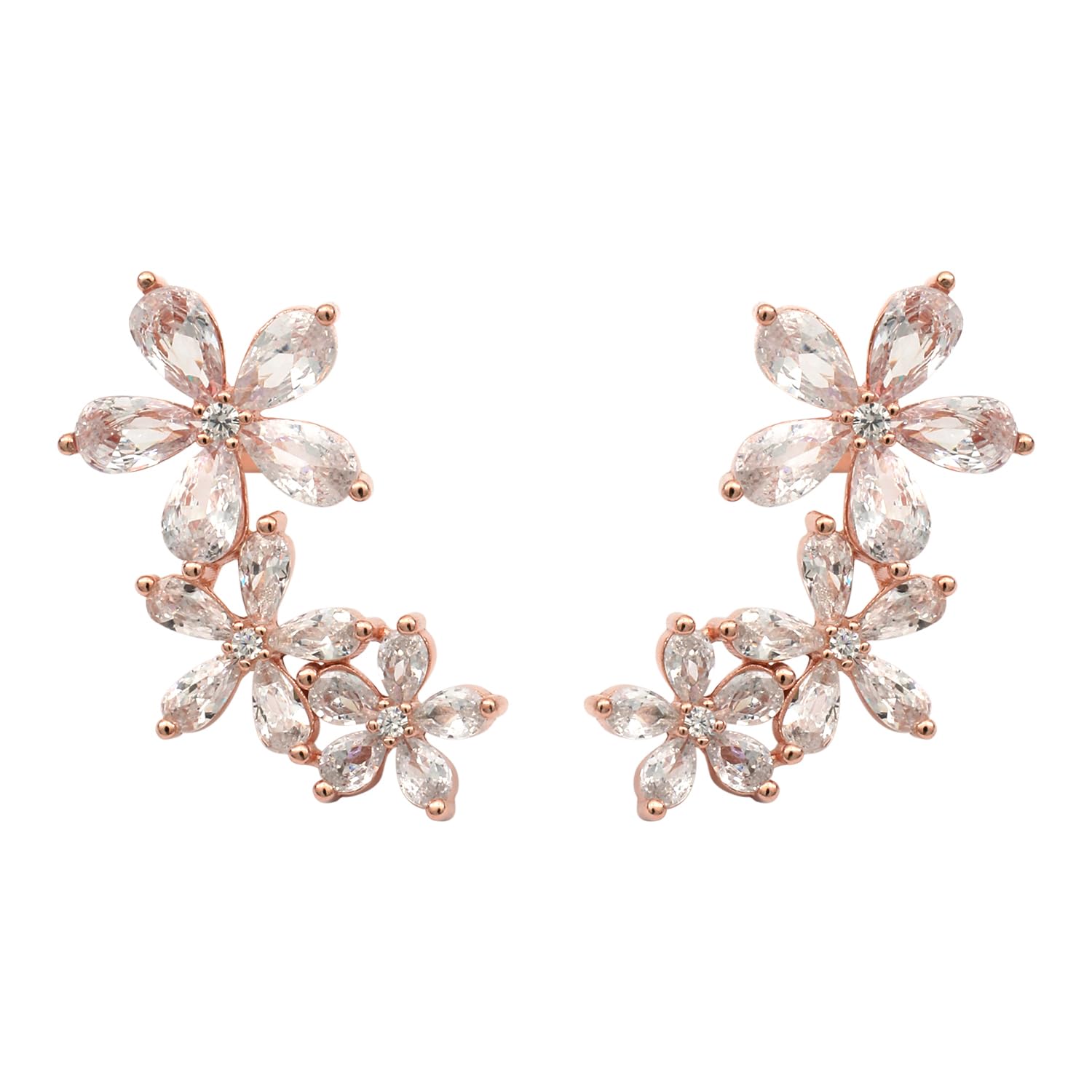 maira Rose Gold Marquise Swiss Zirconia 925 Sterling Silver Floral Studs Earrings for Women/Gifts for Girls-picture-52