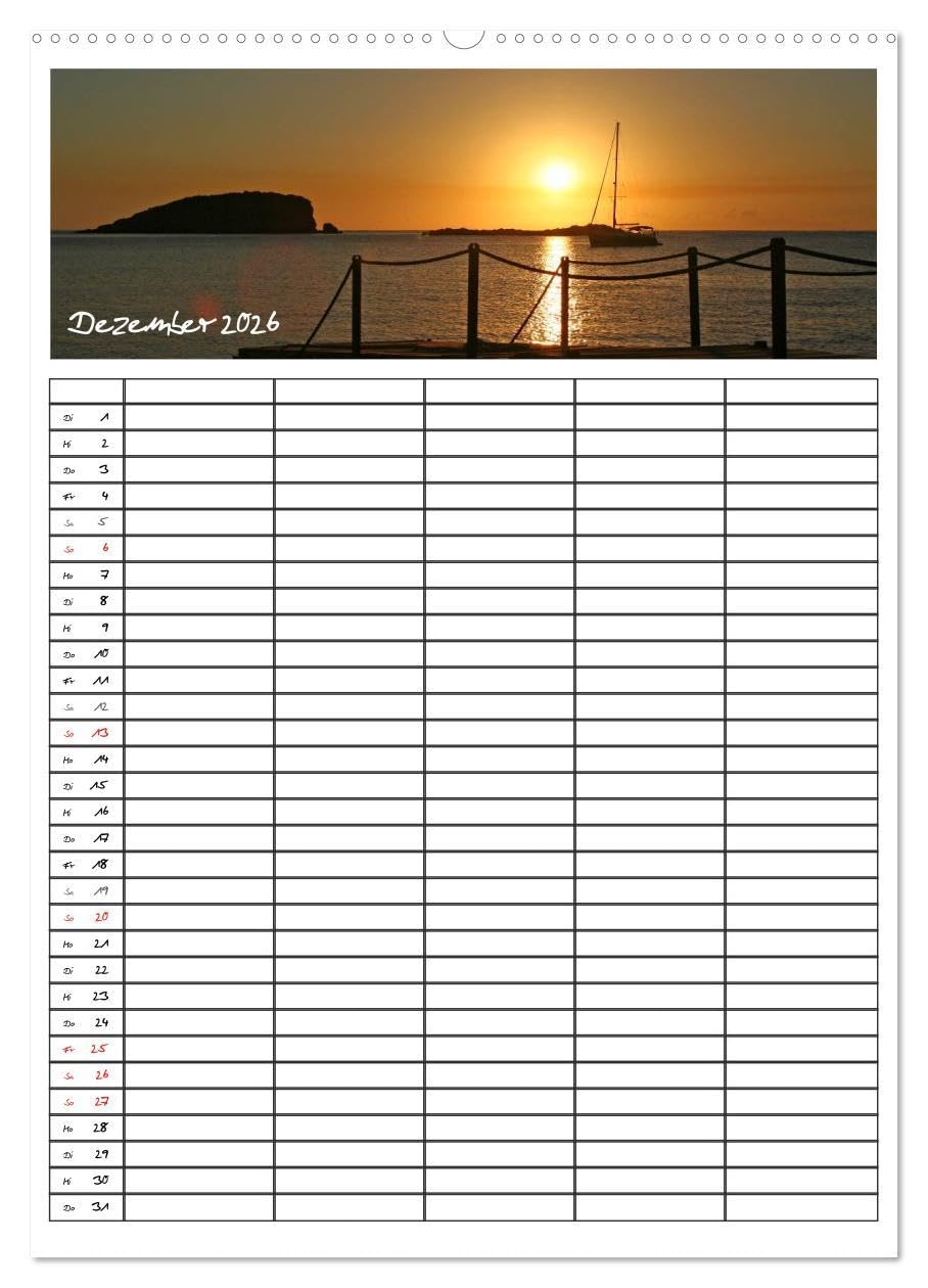 Ibiza/Familienplaner (hochwertiger Premium Wandkalender 2026 DIN A2 hoch), Kunstdruck in Hochglanz: Zauberhaftes Ibiza (CALVENDO Orte)