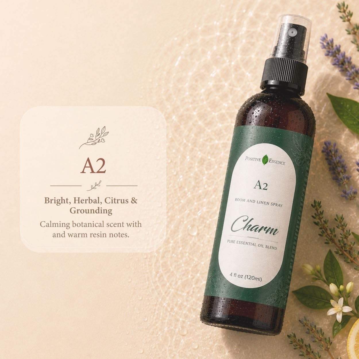 A2 Charm Room & Linen Spray with Essential Oils, Vegan, 4 fl oz view 3