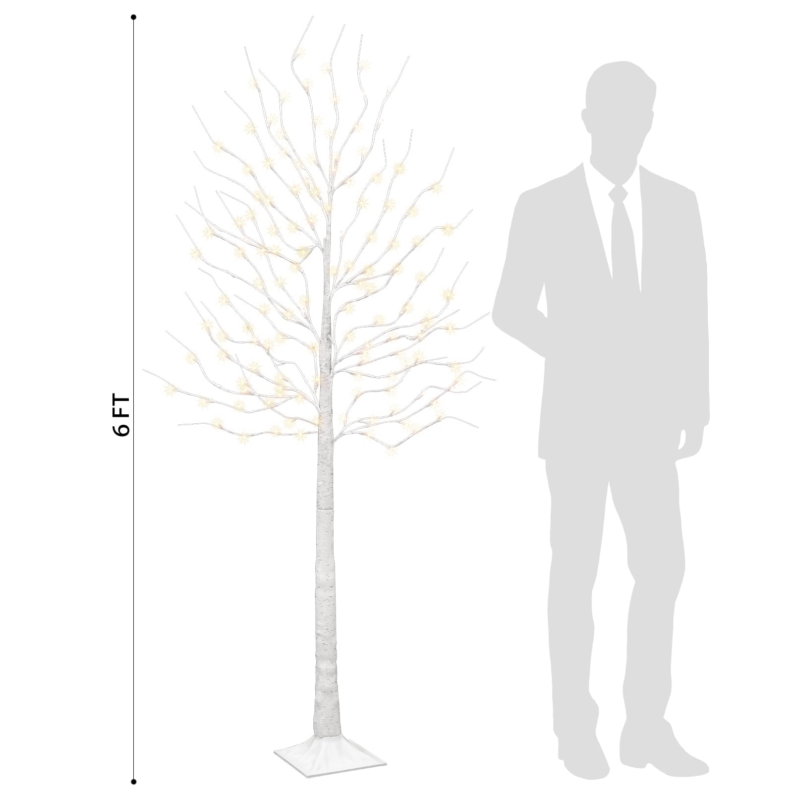 2PK Lighted Birch Tree with 144 Warm White Lights, 8 Modes Prelit White Artificial Christmas Trees for Holiday Indoor Outdoor Decor Garden Wedding Party Bedroom Decoration