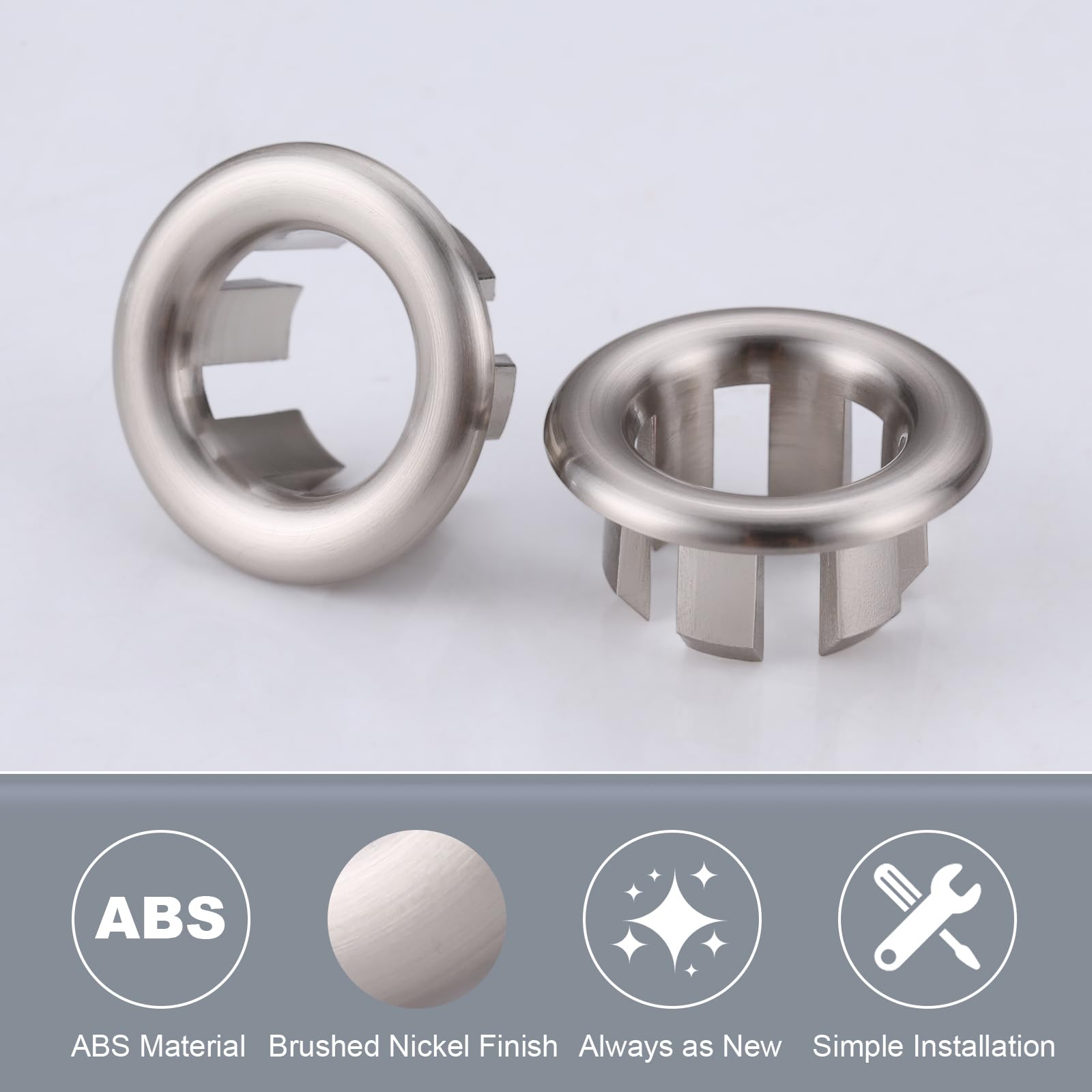 VRSS 6-Claw Sink Overflow Cover Rings - Brushed Nickel, 6 Pack, Fits 22-25mm Holes For Bathroom & Kitchen