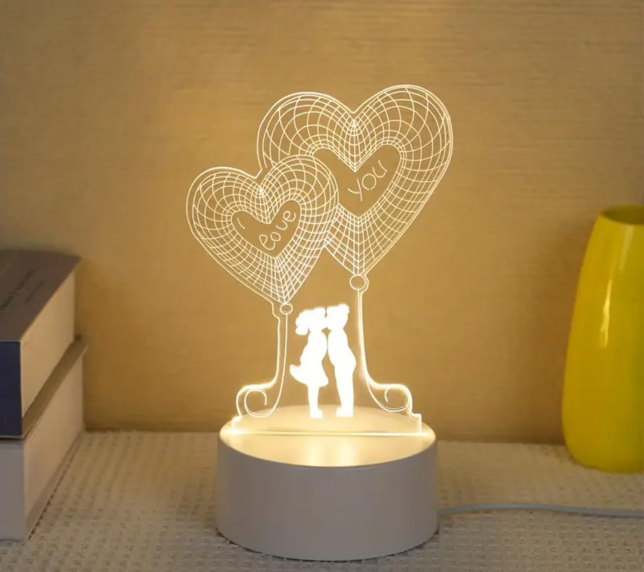 3D Dolphin LED Night Light, USB Powered, Optical Illusion Lamp, Decorative Table Lamp (Heart & Love) — image 1