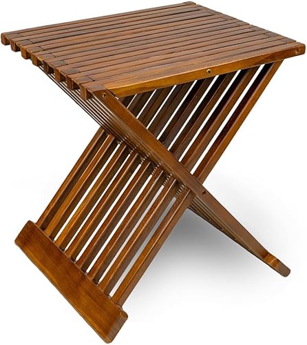 Mesa de centro plegable de teca, taburete de madera para baño, spa, jardín, totalmente montado, Vera