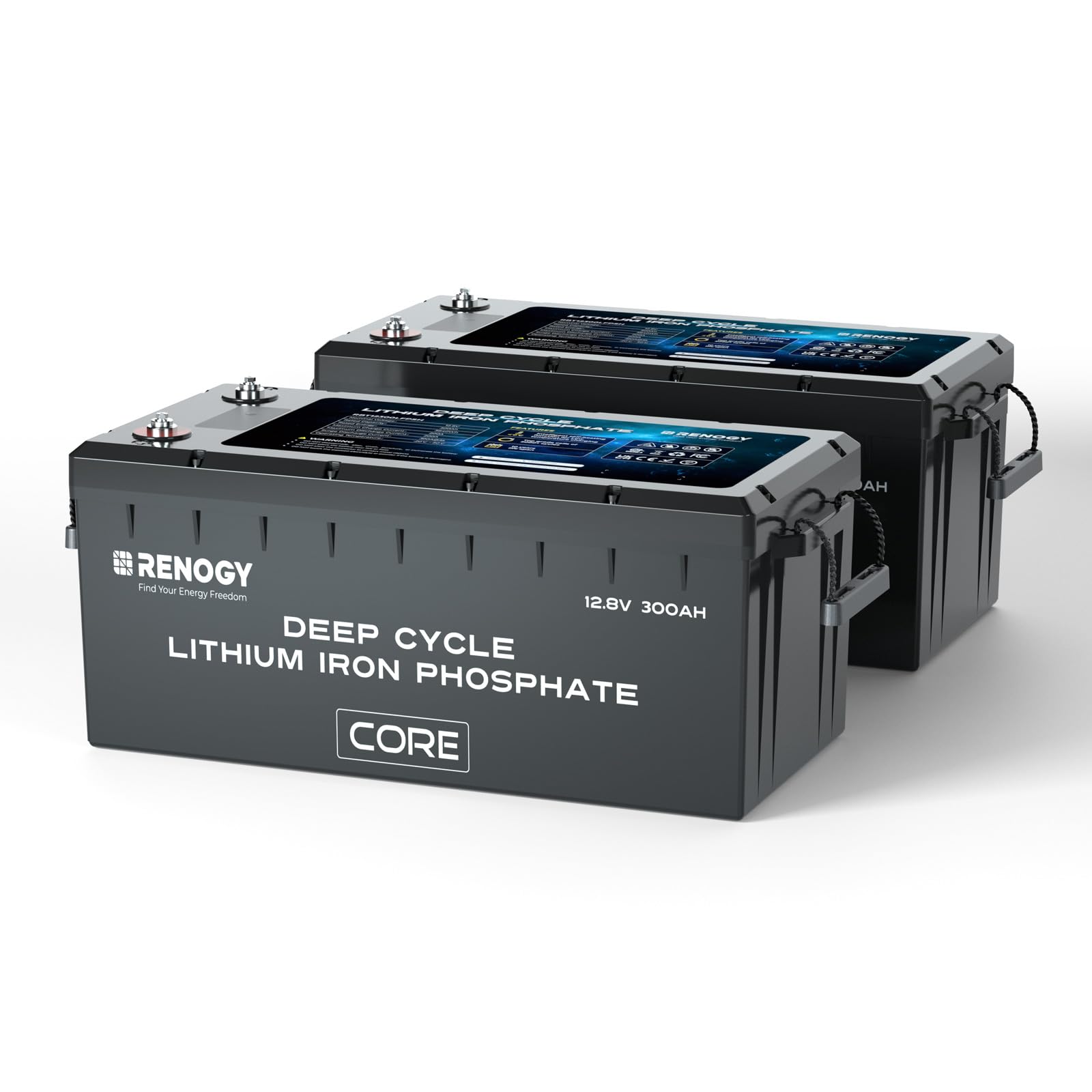 Renogy 12V 300Ah LiFePO4 Battery with Self-Heating Function, 12V Lithium Battery over 5000 Deep Cycles with BMS & IP65 for Van Caravan Campervan Motorhome Cabin Marine, Support Series/Parallel, 2 Pack