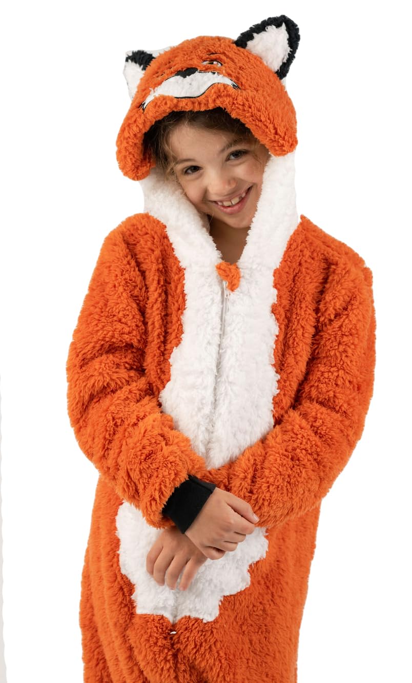 Tutina intera per ragazzi o ragazze, soffice e morbida Mr Fox con coda, pigiama per bambini dai 2 ai 13 anni