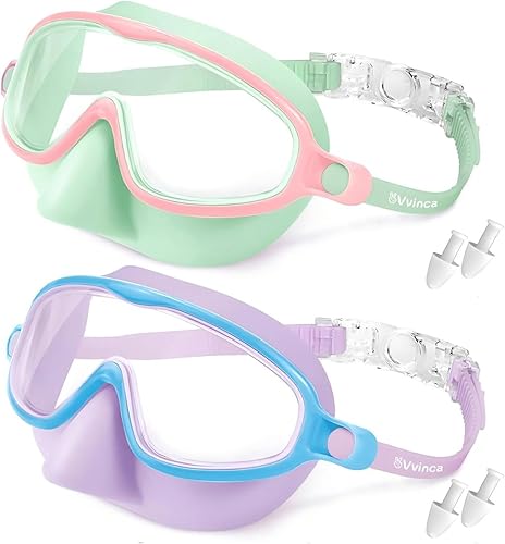 Miniatura 18 de Vvinca Swim Goggles with Nose Cover, 2 Pack Wide View Diving Mask Anti-Fog UV No Leak Toddlers Swimming Goggles for Kids 3-15 04-negro azul y negro