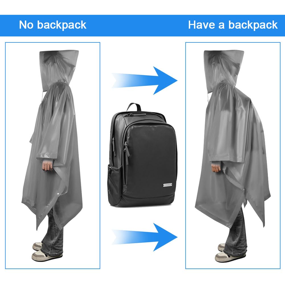 OSDUE Poncho Lluvia Impermeable, 2 Piezas Chubasqueros Impermeable Reutilizable Poncho con Capucha Chubasquero Mujer Hombre Adulto Portátil Poncho de Pluie para Senderismo Ciclismo Camping Gris o Azul