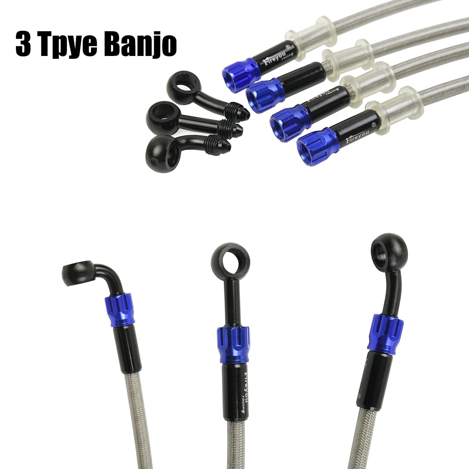 Tuyaux de frein hydrauliques pour moto - En acier inoxydable tressé - Raccords de tuyau tressé pour VTT, Pit Bike Dirt Bike