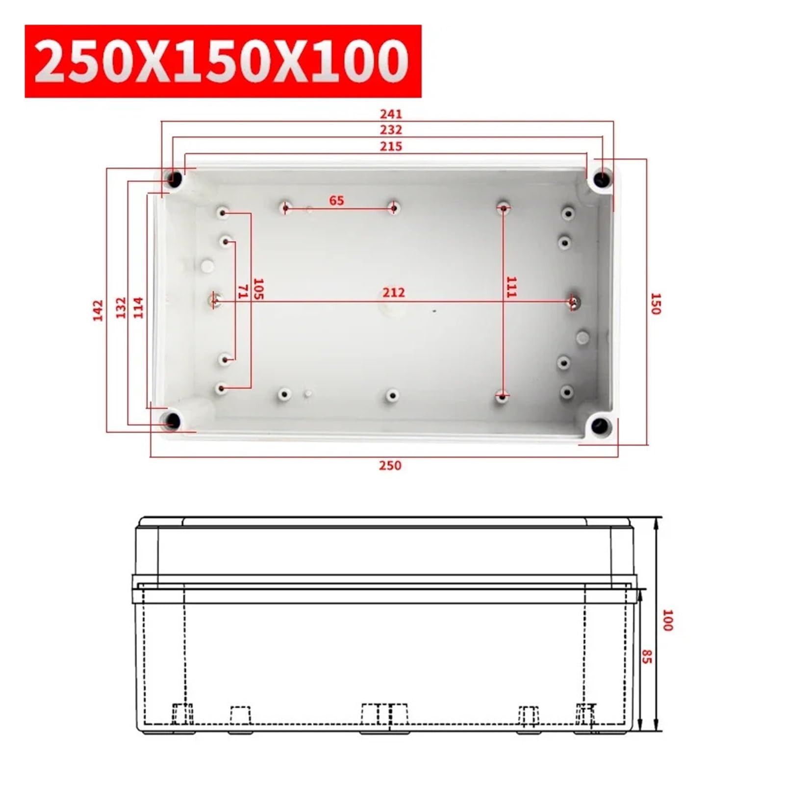 Wasserdichte Anschlussdose 250 x 150 x 100 mm wasserdichtes Gehäuse for den Außenbereich, Kunststoffbox, elektronisches Gehäuse, wasserdichte Anschlussdose for Elektronik