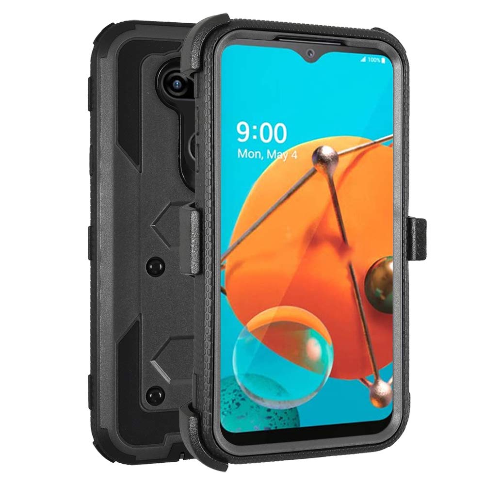 Koolbeifor LG K31 Case Built in Belt Clip Screen Protector [Full Body] [Heavy Duty Protection ] Shock Reduction Durable Case Girls Boys Outdoor Cover for LG K31 / LG Aristo 5 / LG Fortune 3 (Black)