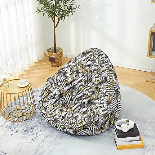 Hiseng 3D Funda de puf, Sillón de Pera sin Relleno,Sofa Puff Gaming Salon Funda Moderno Sin Relleno para Niños y Adultos, Bean Bag para Dormitorio y Sala de Juegos (Flores 1,70x80cm)