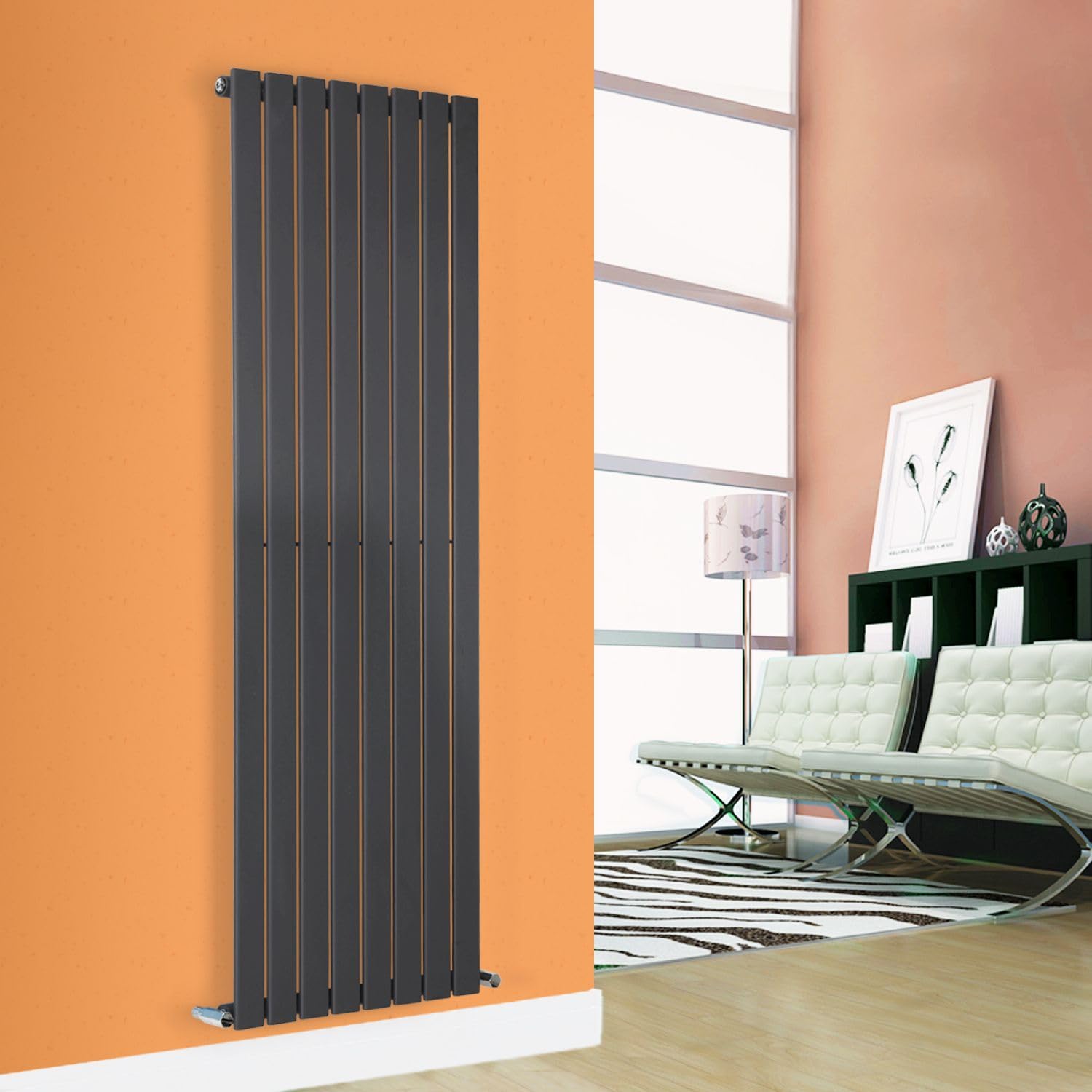 Designer Flat Panel Radiator Horizontal Vertical Modern Central Heating Rads (Single - 1600 x 452mm, Anthracite)