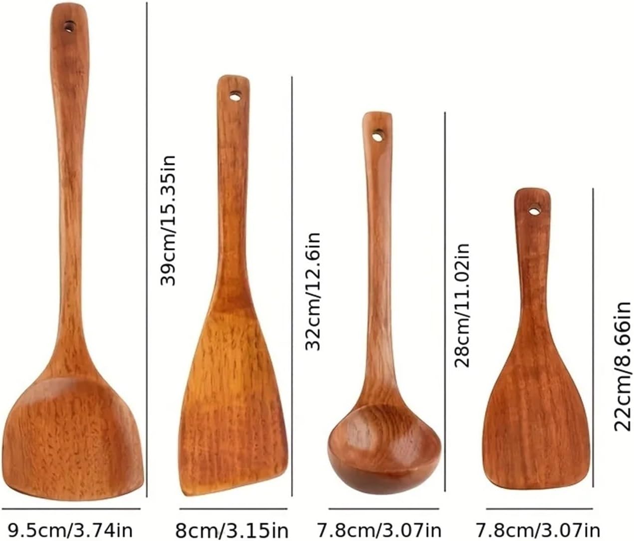 4PCS Wooden Spatula Long Handle Rice Spoon Soup Cooking Spoons Kitchen Accessories House Kitchenware Set