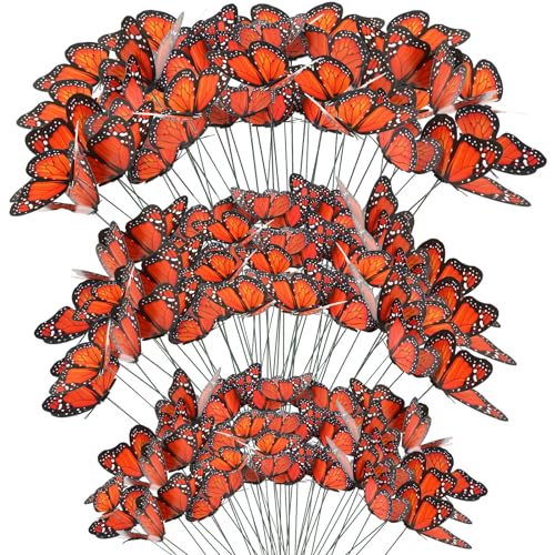 Augshy 75pcs 3D Monarch Butterfly Stakes Artificial Garden Monarch Butterfly Decorations for Day of The Dead Dia De Los Muertos Decor Halloween Party Supplies (3 Size)