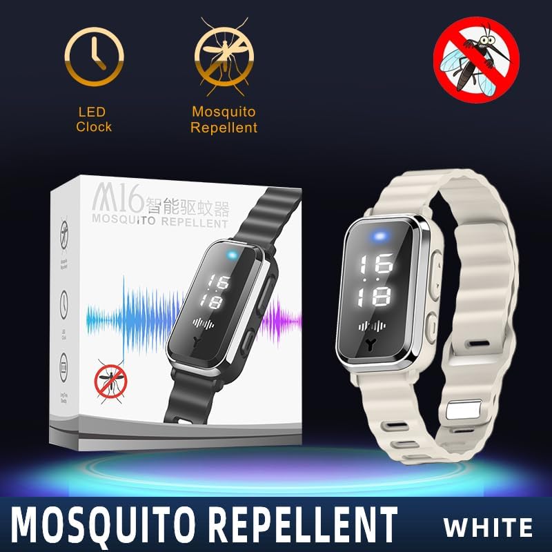 Ultrasonic Mosquito Repellent Bracelets Watch Adjustable Silicone Wristbands Outdoor Bracelets for Kids & Adults Non-Toxic Natural 1(2Pack M16 Black Watch)