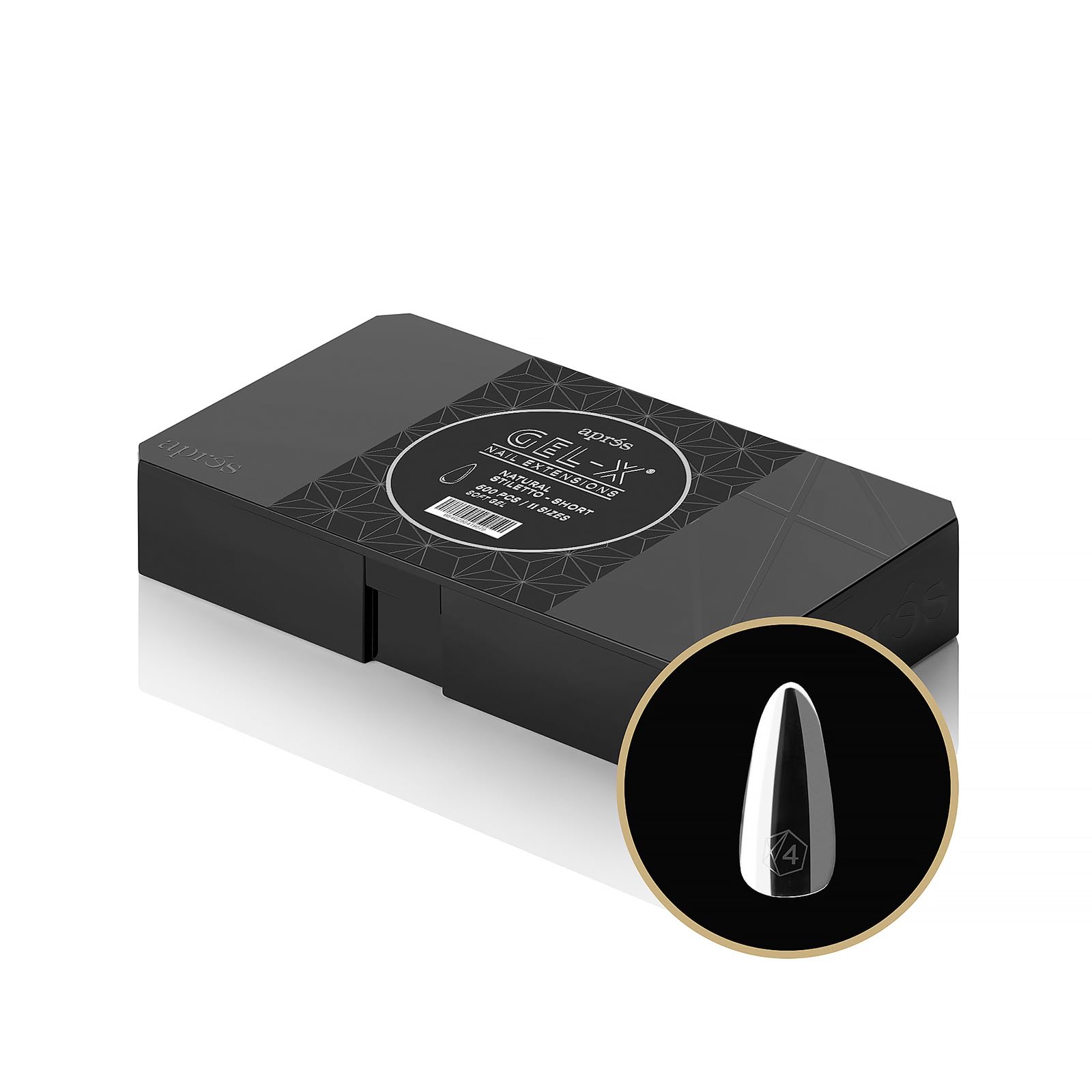 Aprés Gel-X® Natural Stiletto Short Tip Box | 500pc Gel-X Tips, 11 Sizes 00-9, Premium Quality