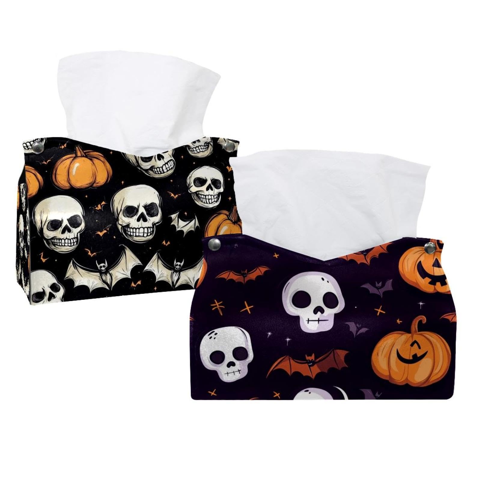 Boîte à mouchoirs citrouille et crâne : déco d'Halloween pour salon et bureau