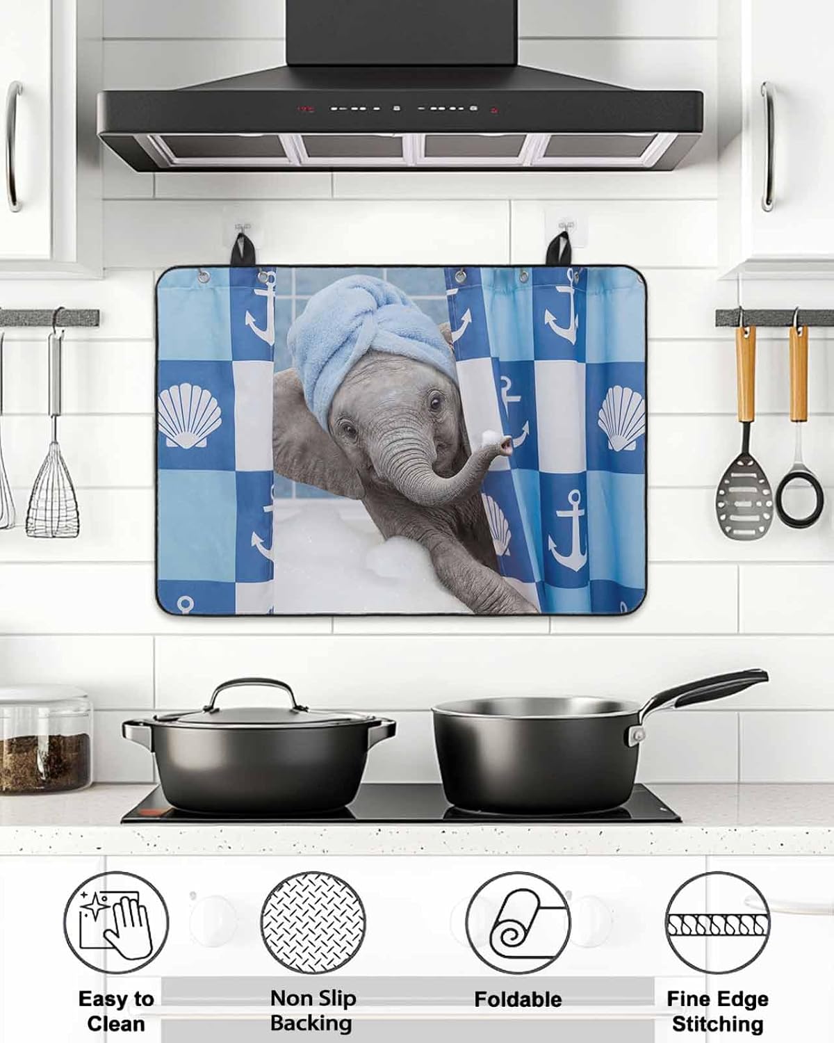 Stove Top Cover Bathing Elephant Stove Cover for Electric Stove Top Funny Animal Showering Glass Cooktop Covers Anti-Slip Mat Heat Resistant Countertop Protector Kitchen Decor 31"x24"
