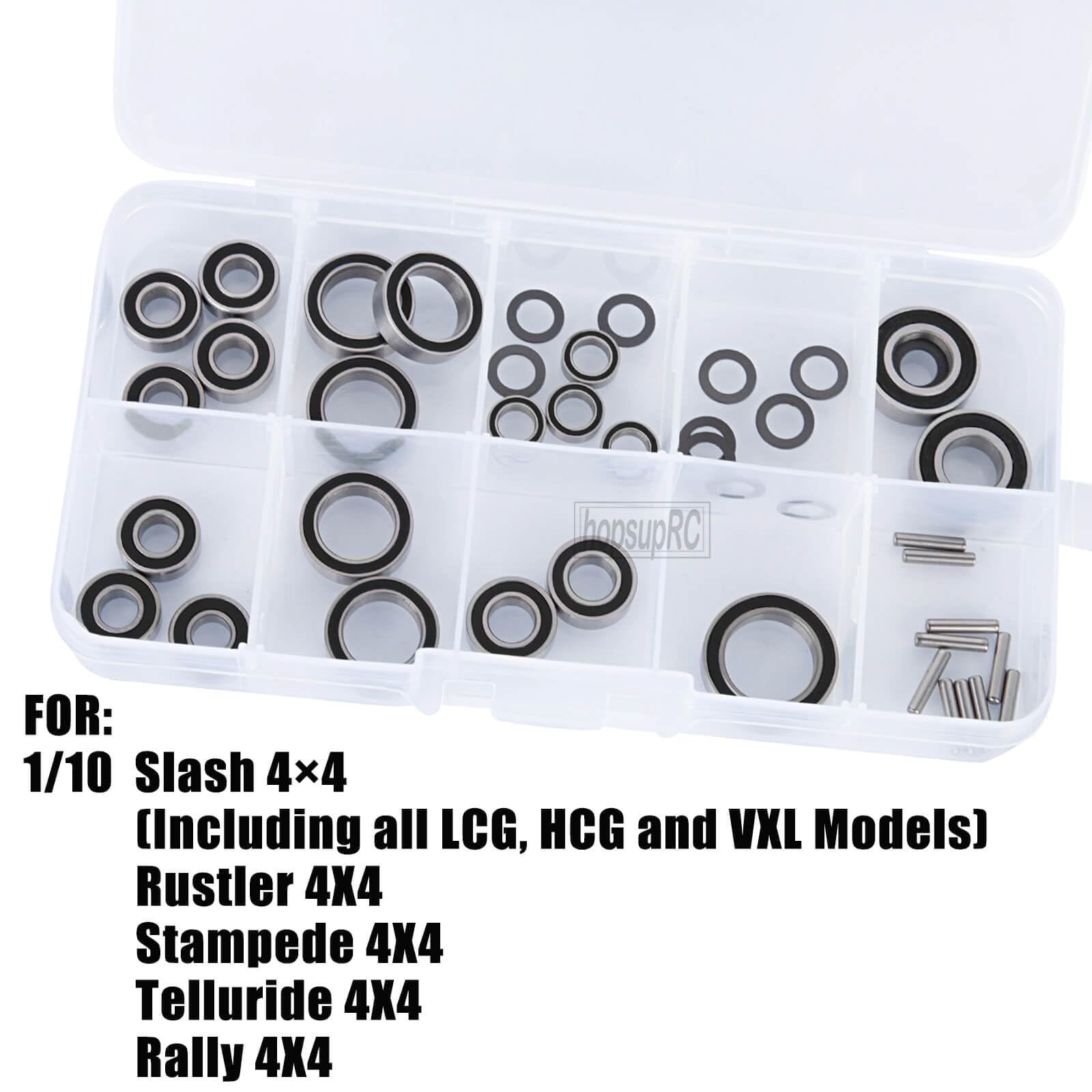 hopsupRC RC Sealed Bearings Kit Upgrade Parts for 1/10 Slash 4WD LGC,Slash/Rustler/Stampede/Telluride/Rally 4X4 (VXL).Black.