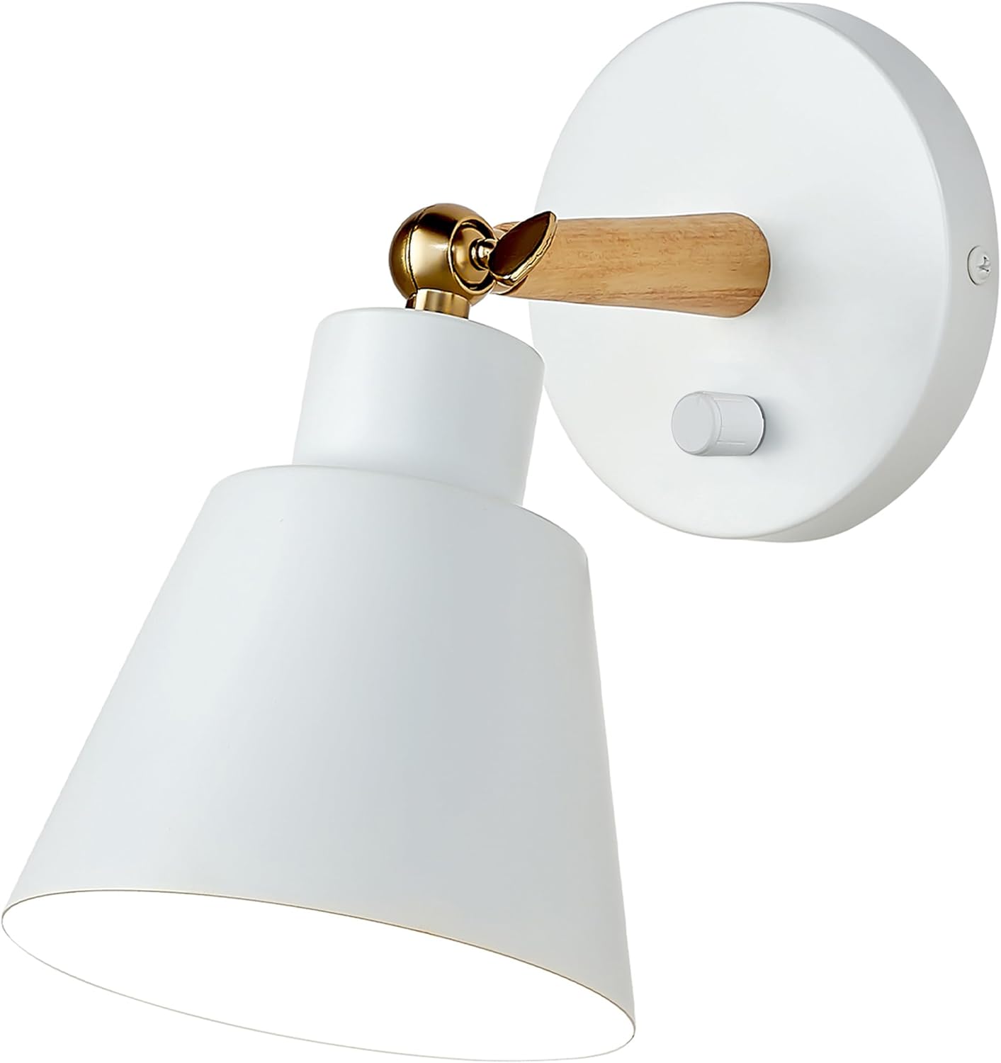 White Wall Sconces Lighting Fixture, Nordic Wooden Bedside Wall lamp with On-Off Switch for Industrial Bedroom, Bathroom Sink Lighting for Hallway Living Room(1Pack with On-Off Swtich) 1PCS-white with on off switch