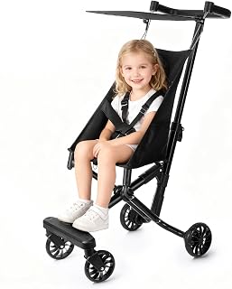 Silla de Paseo, Carrito Bebé hasta 25kg, Plegado, Posición Reclinada, Superligero, Compacto, Tamaño de Cabina, Negro