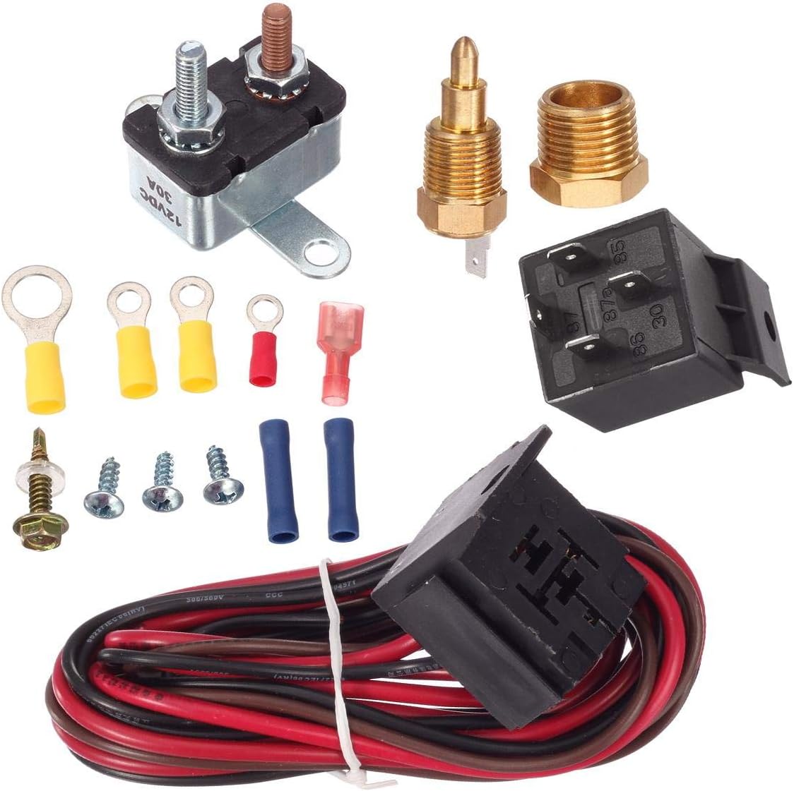 PartsSquare 175-185 Degree Electric Cooling Fan Thermostat Kit Temp Sensor Temperature Switch 40 50 60 amp RELAY KIT